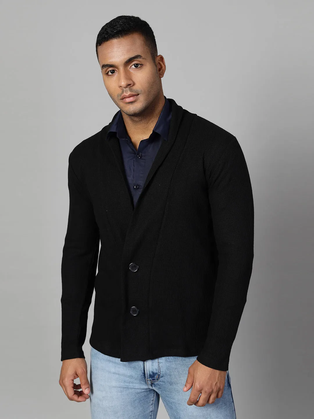 Modern Shawl Collar Waffle Shrug