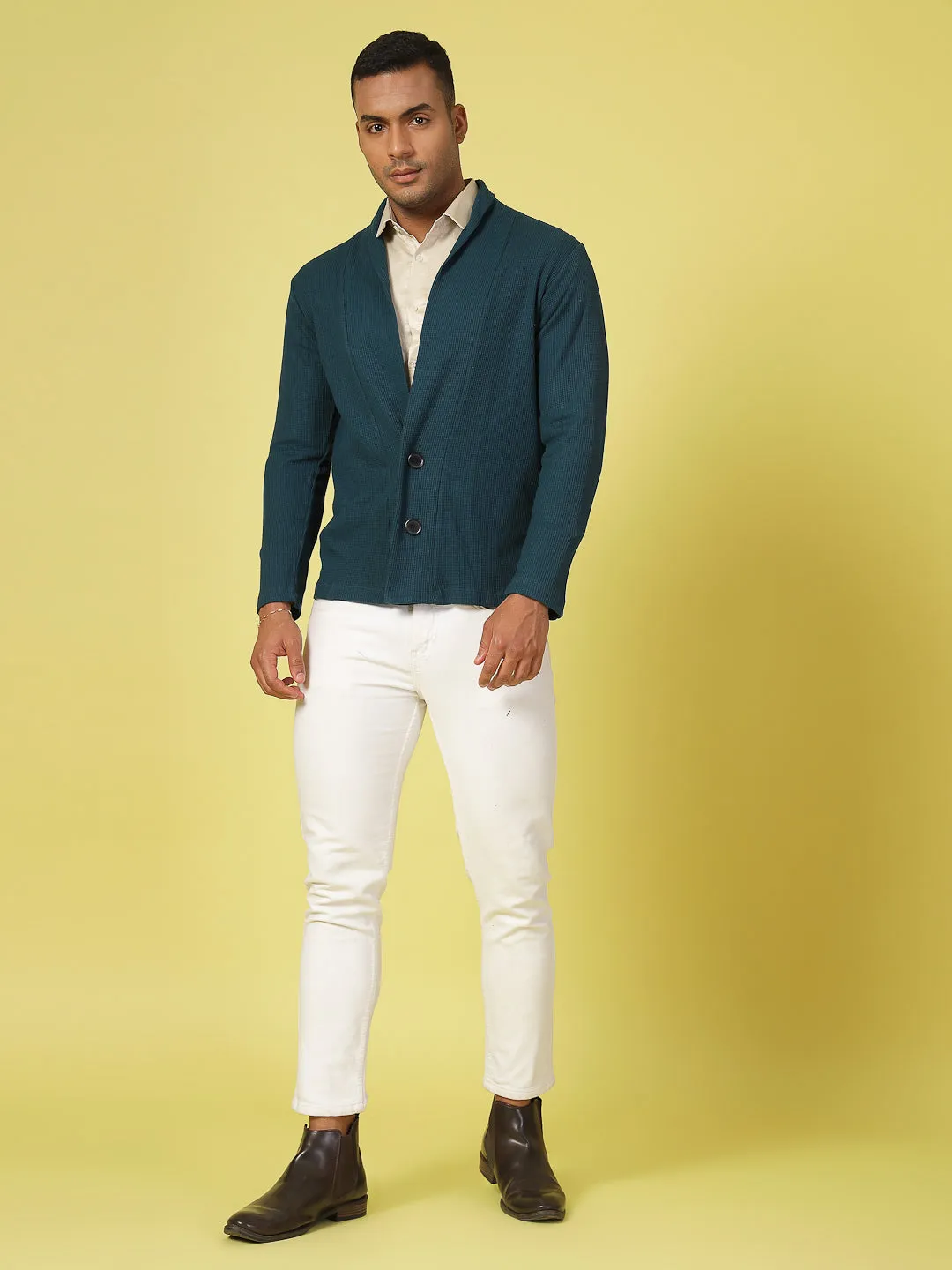 Modern Shawl Collar Waffle Shrug