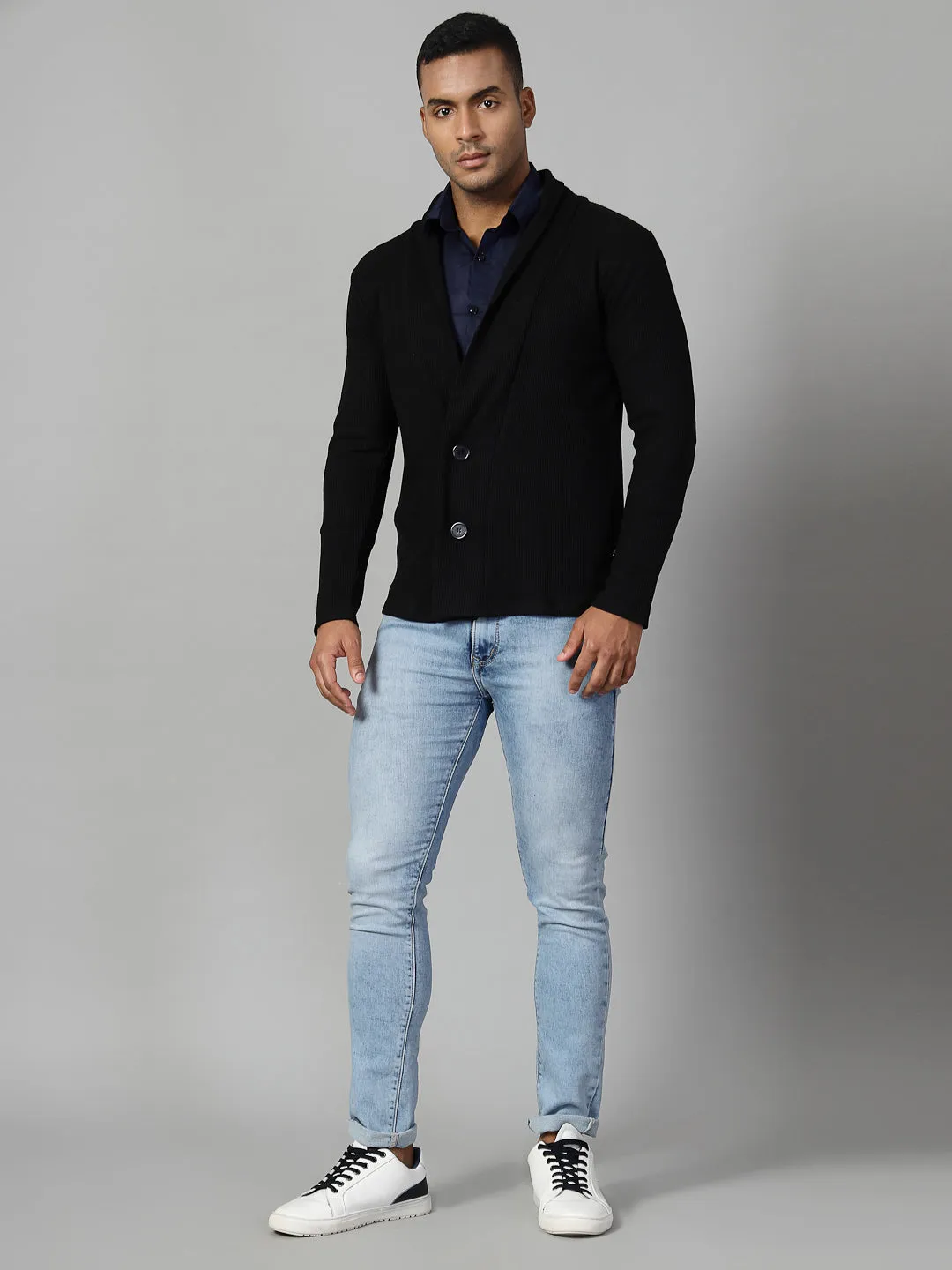 Modern Shawl Collar Waffle Shrug
