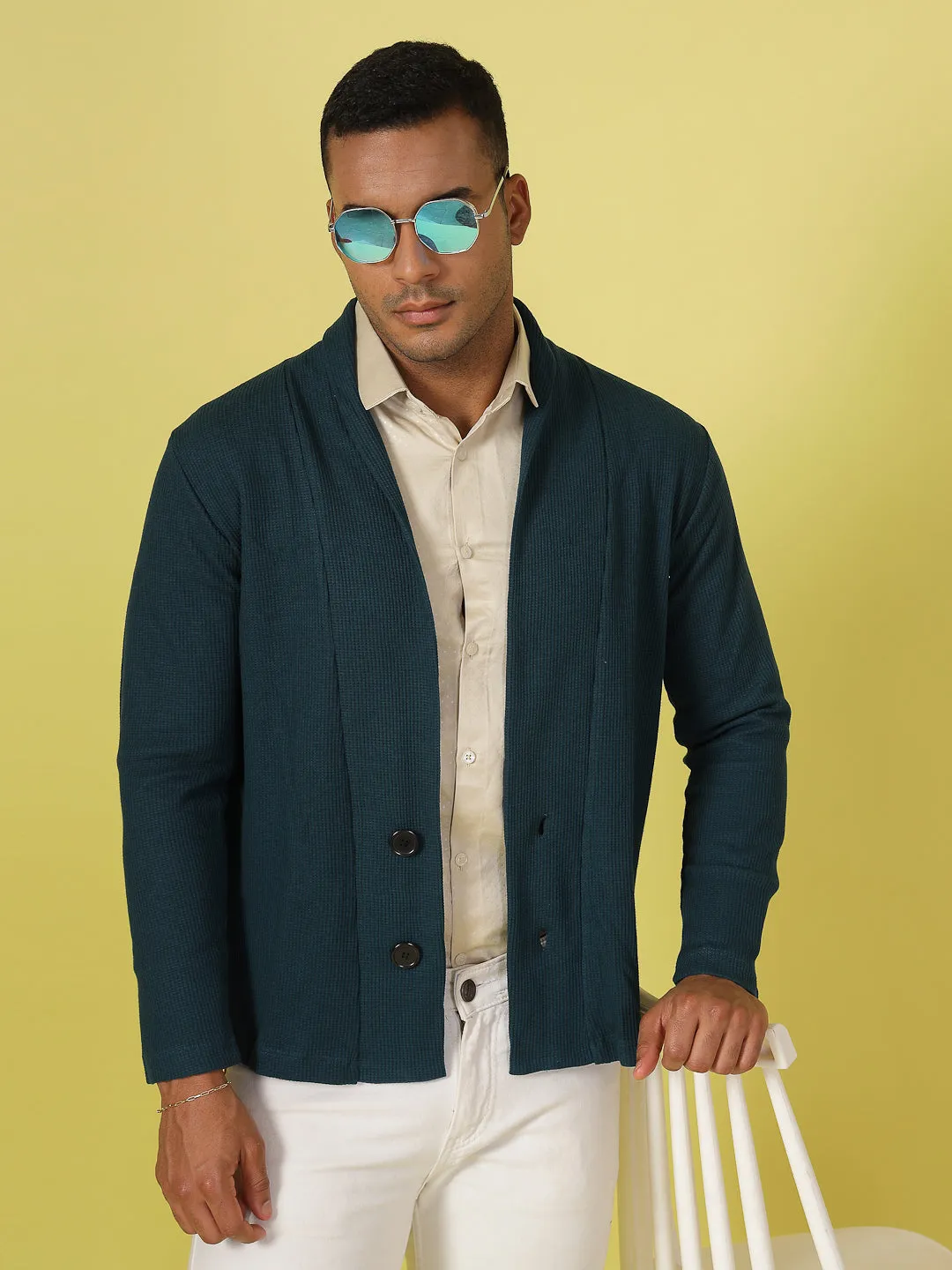 Modern Shawl Collar Waffle Shrug