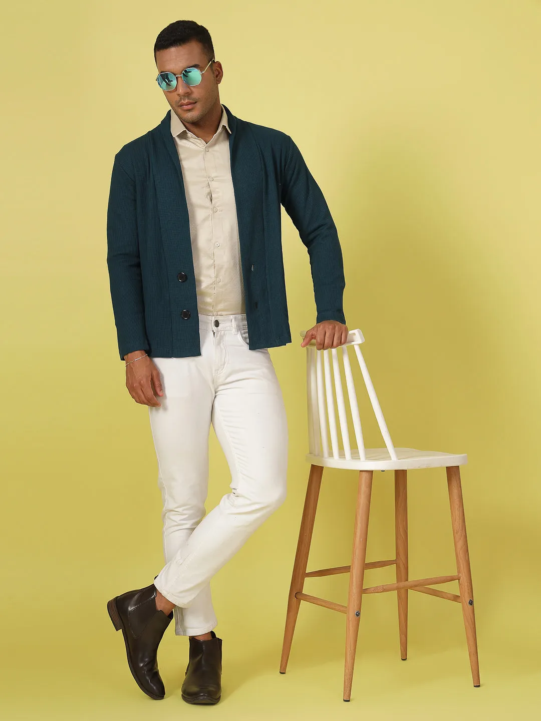 Modern Shawl Collar Waffle Shrug