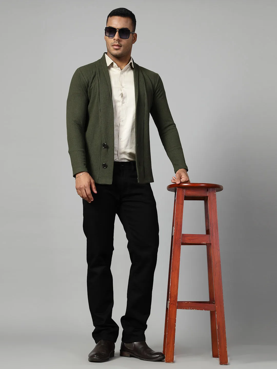 Modern Shawl Collar Waffle Shrug