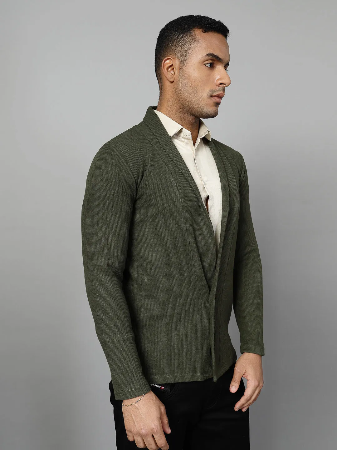 Modern Shawl Collar Waffle Shrug