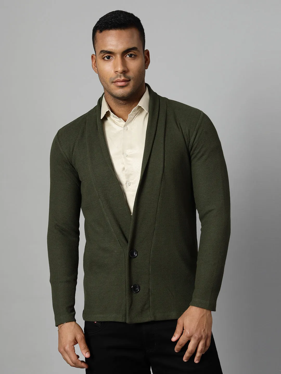 Modern Shawl Collar Waffle Shrug