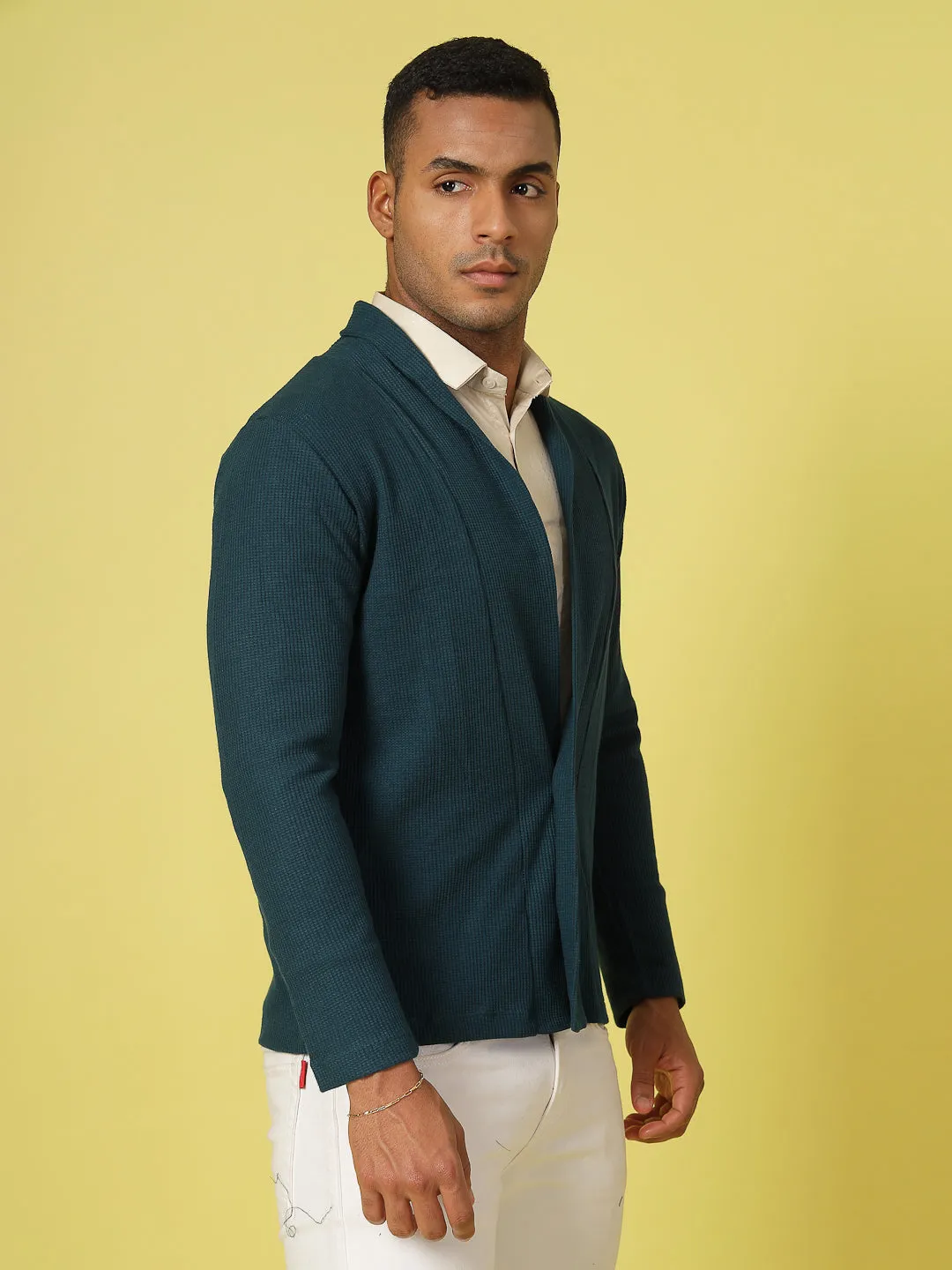 Modern Shawl Collar Waffle Shrug