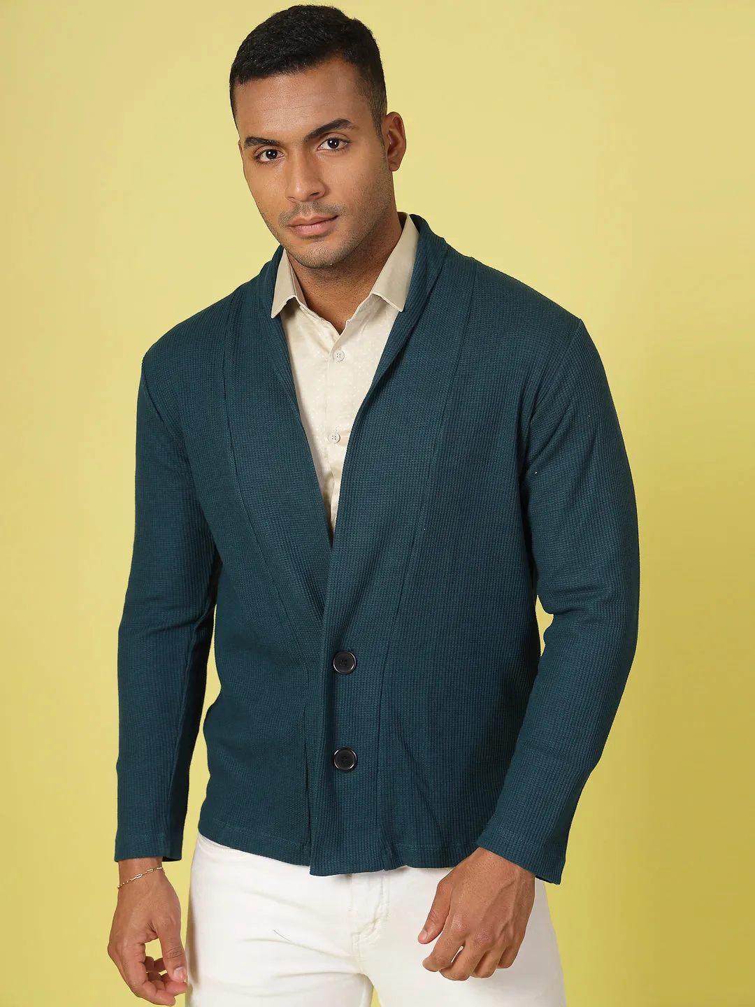 Modern Shawl Collar Waffle Shrug