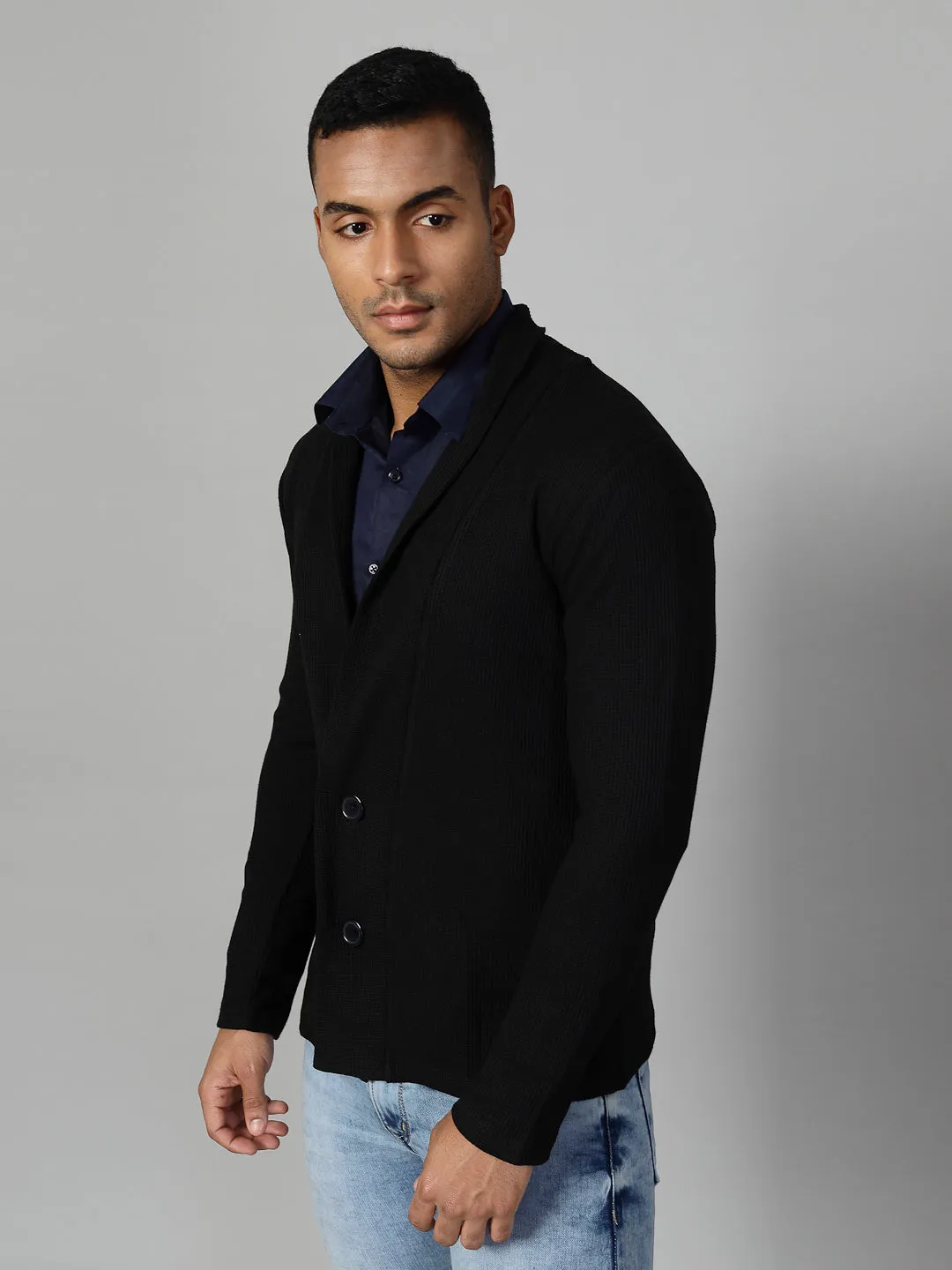 Modern Shawl Collar Waffle Shrug