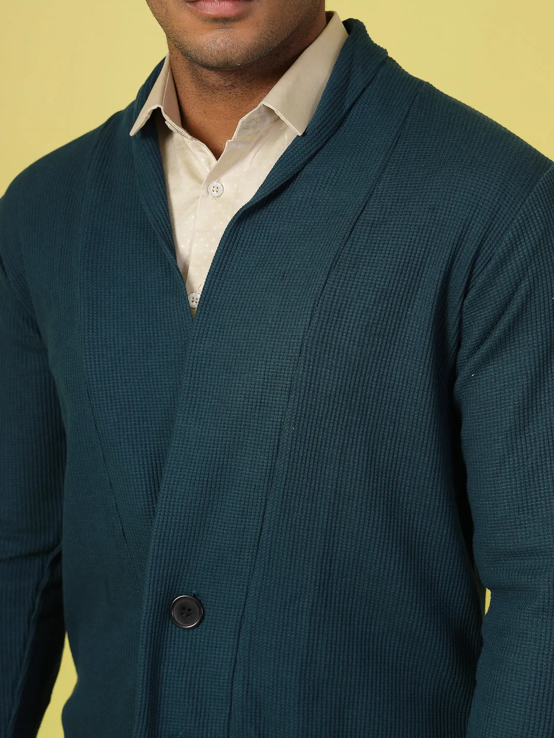 Modern Shawl Collar Waffle Shrug