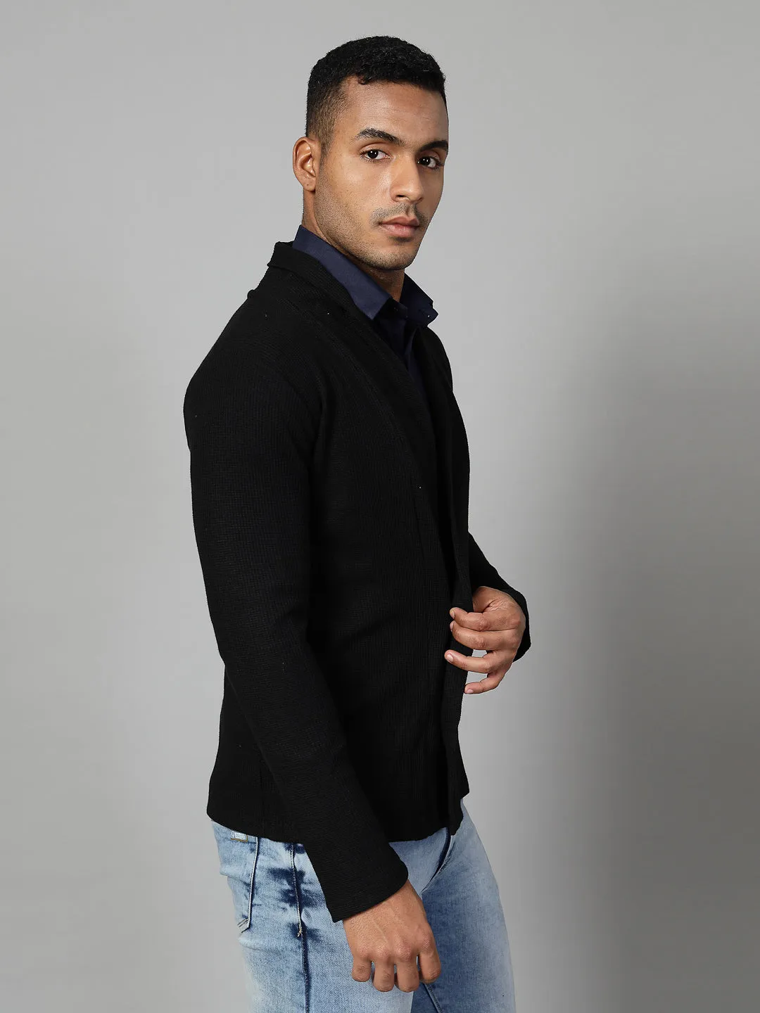 Modern Shawl Collar Waffle Shrug