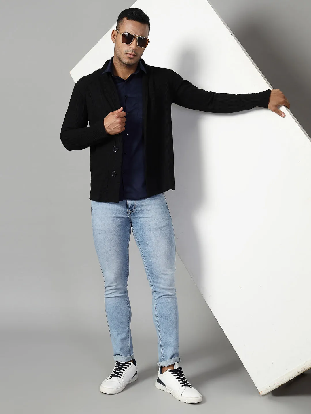 Modern Shawl Collar Waffle Shrug