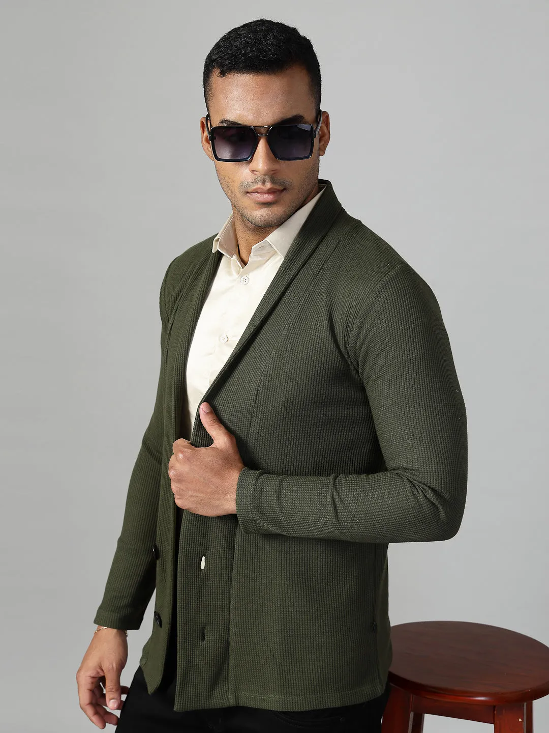 Modern Shawl Collar Waffle Shrug