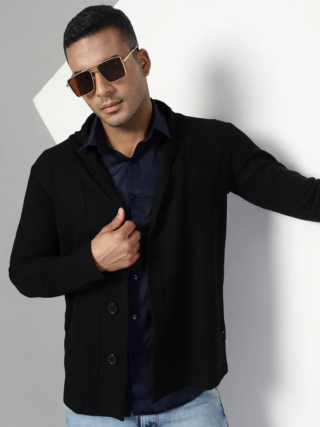 Modern Shawl Collar Waffle Shrug