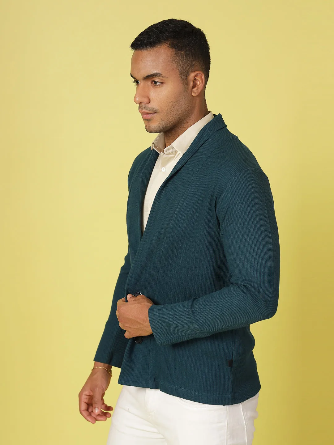 Modern Shawl Collar Waffle Shrug