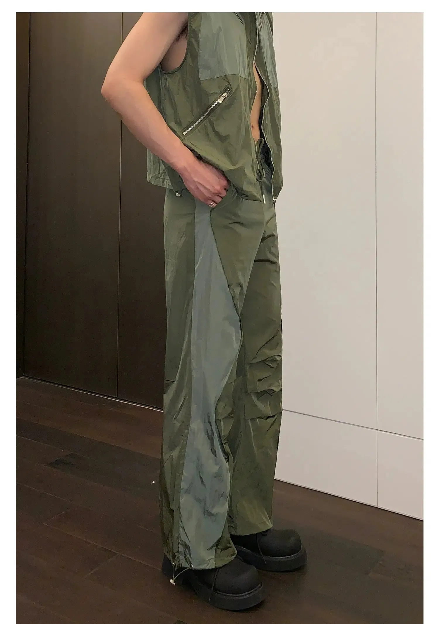 Multi-zipper Sleeveless Nylon Jacket