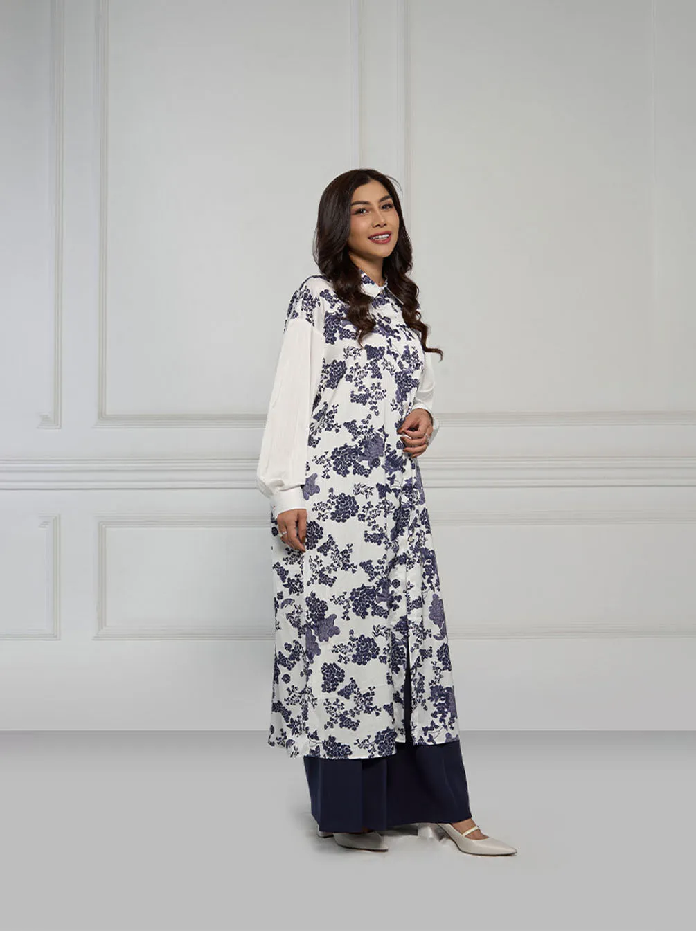 NAURA DROPSHOULDER TUNIC WHITE NAVY