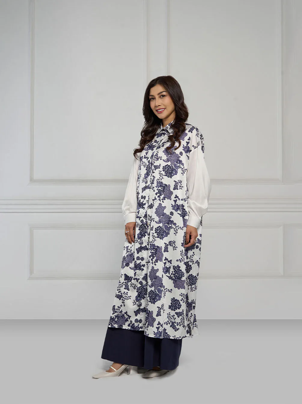 NAURA DROPSHOULDER TUNIC WHITE NAVY