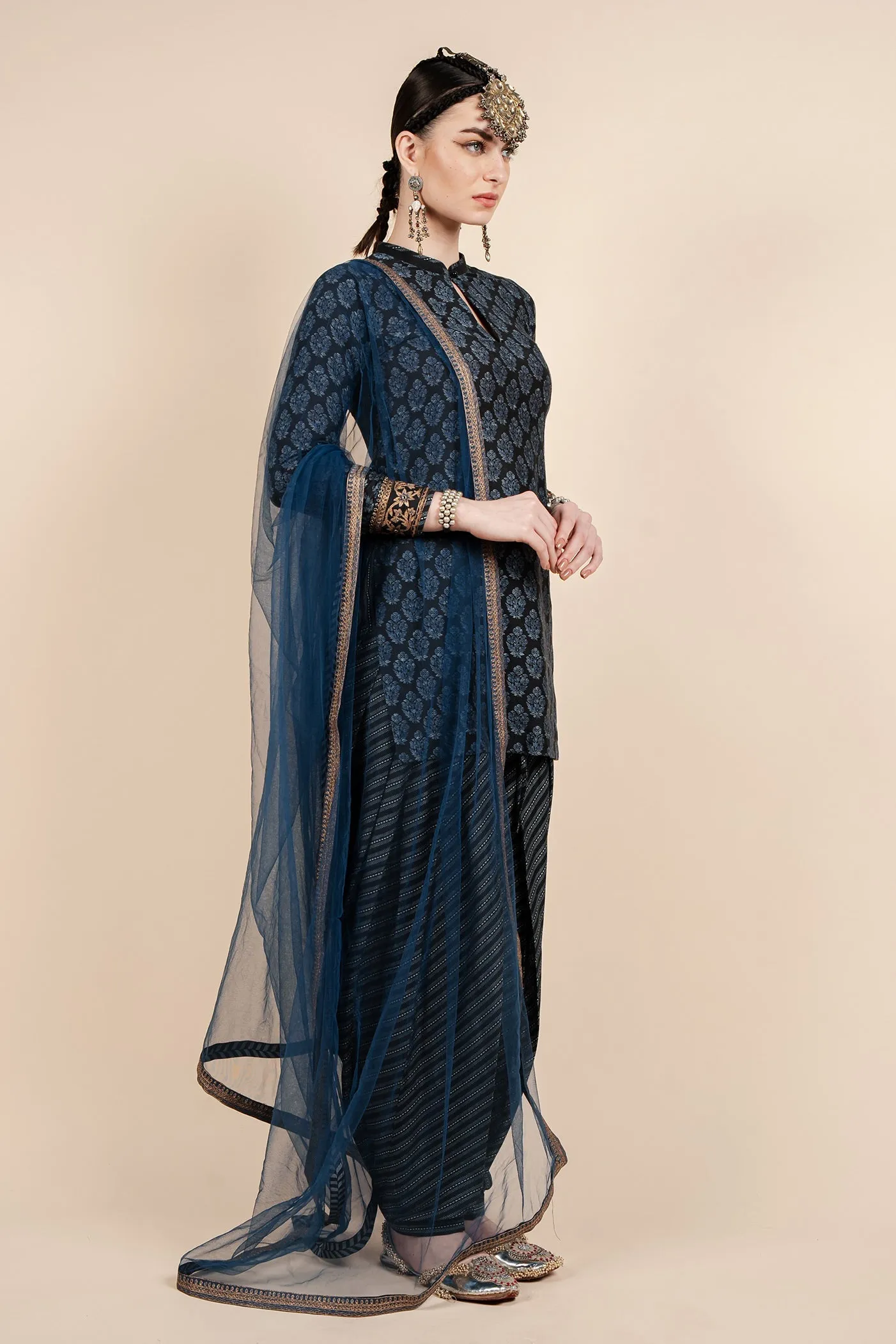 Navy Blue Short Tunic Set
