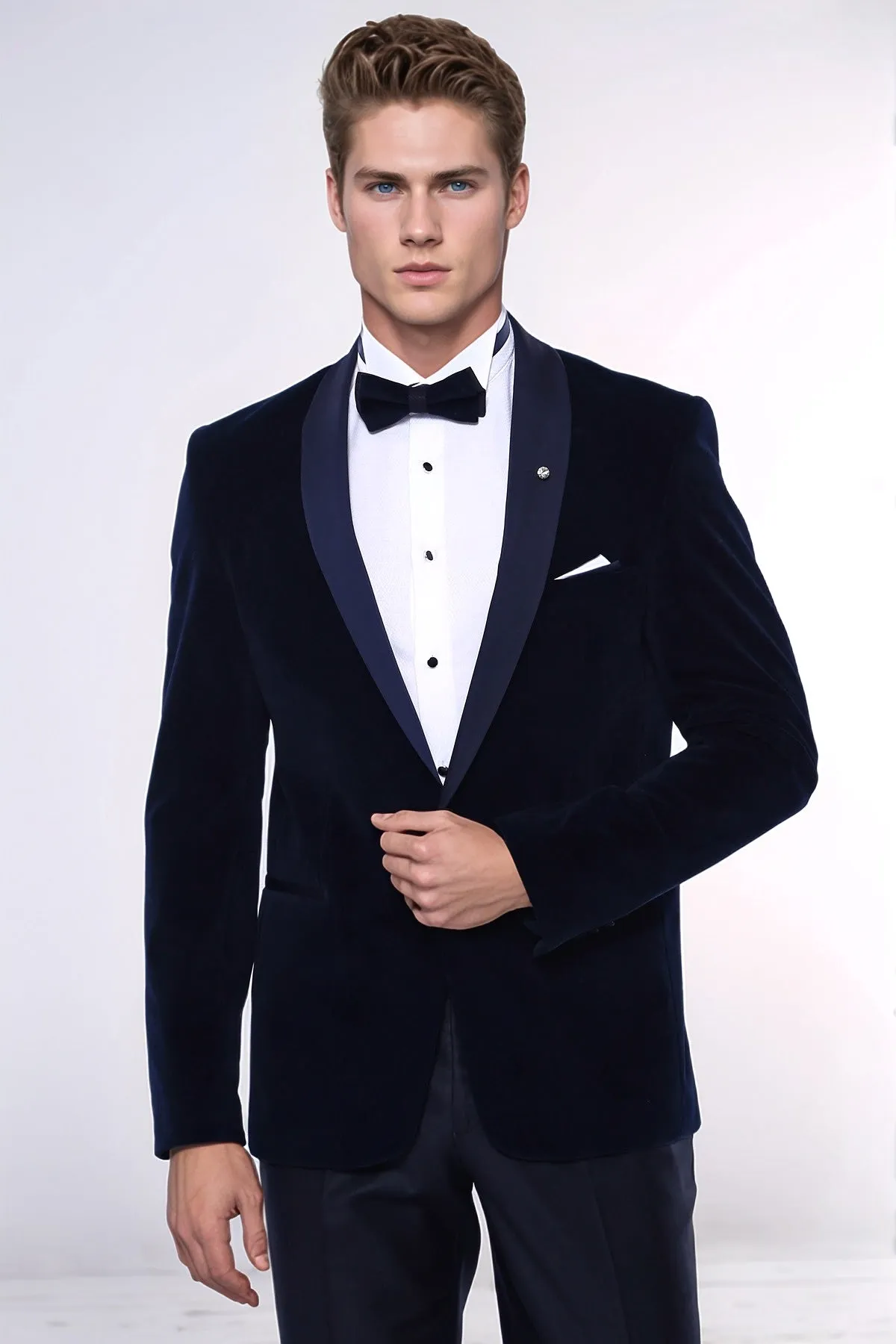 Navy Blue Velvet Blazer - Wessi