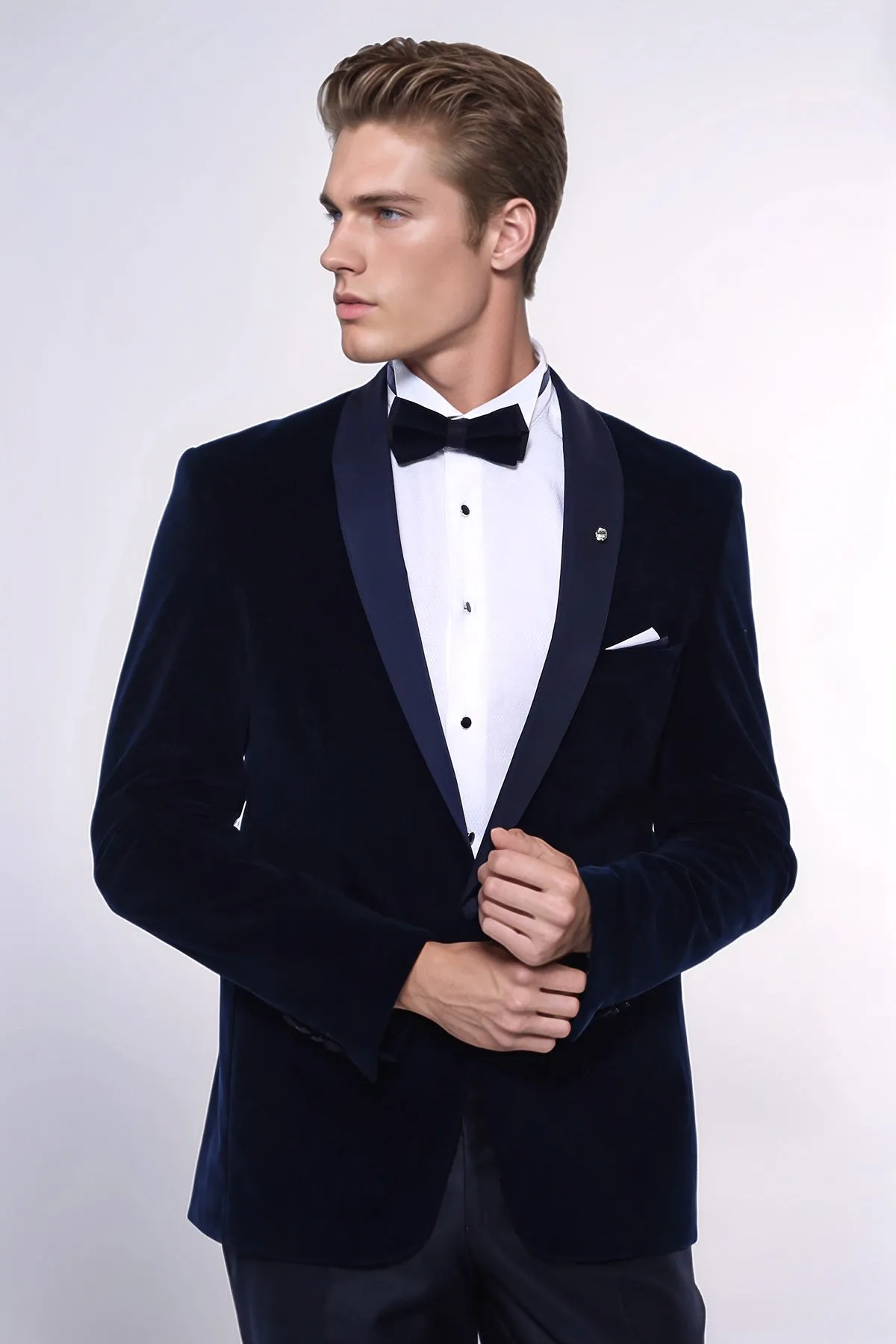 Navy Blue Velvet Blazer - Wessi