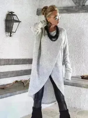 New Fashion Autumn Winter Front Split Sweater Tunic Top Women