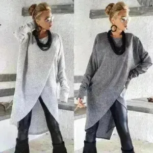 New Fashion Autumn Winter Front Split Sweater Tunic Top Women