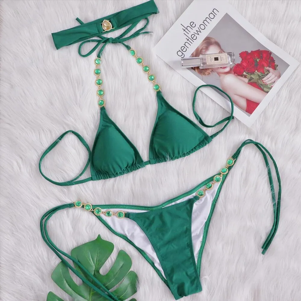 New Jeweled Rhinestone Bling Diamond Bikini