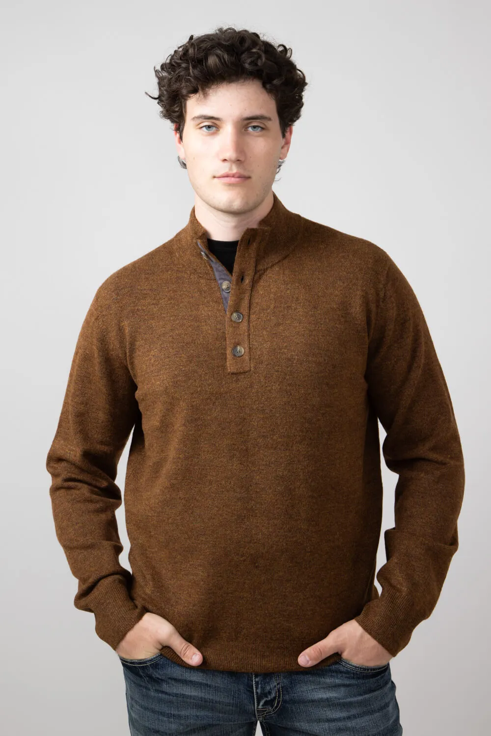 North River 4 Button Mock Neck Twisted Yarn Sweater for Men in Tobacco | NRM9015-TOBACCO