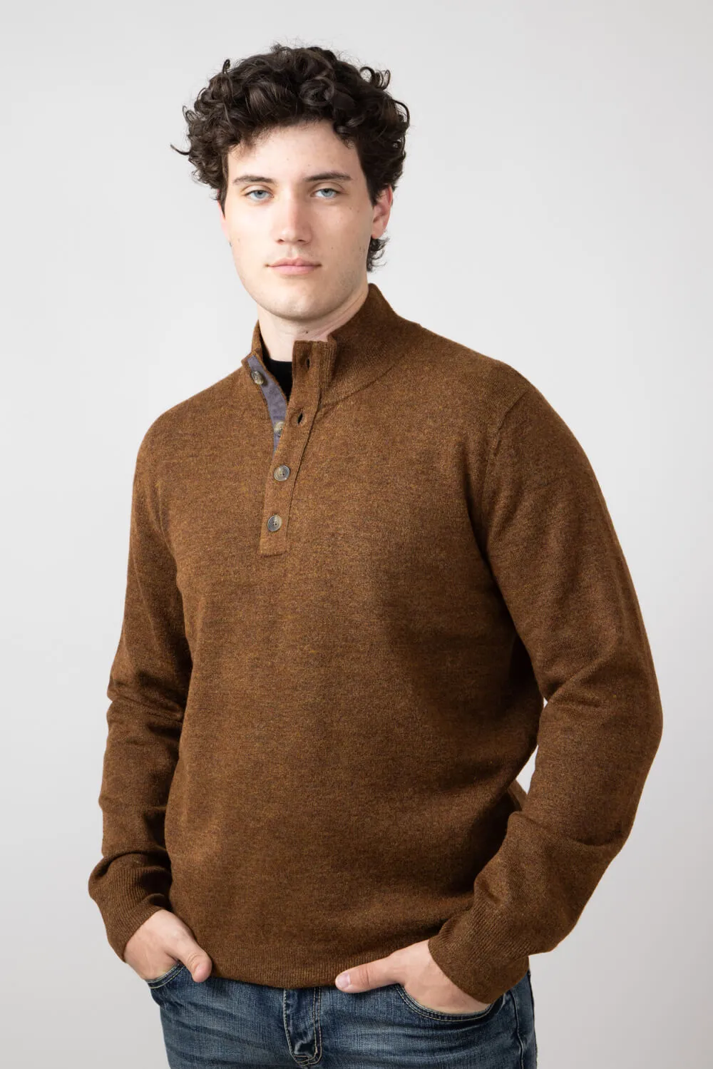 North River 4 Button Mock Neck Twisted Yarn Sweater for Men in Tobacco | NRM9015-TOBACCO