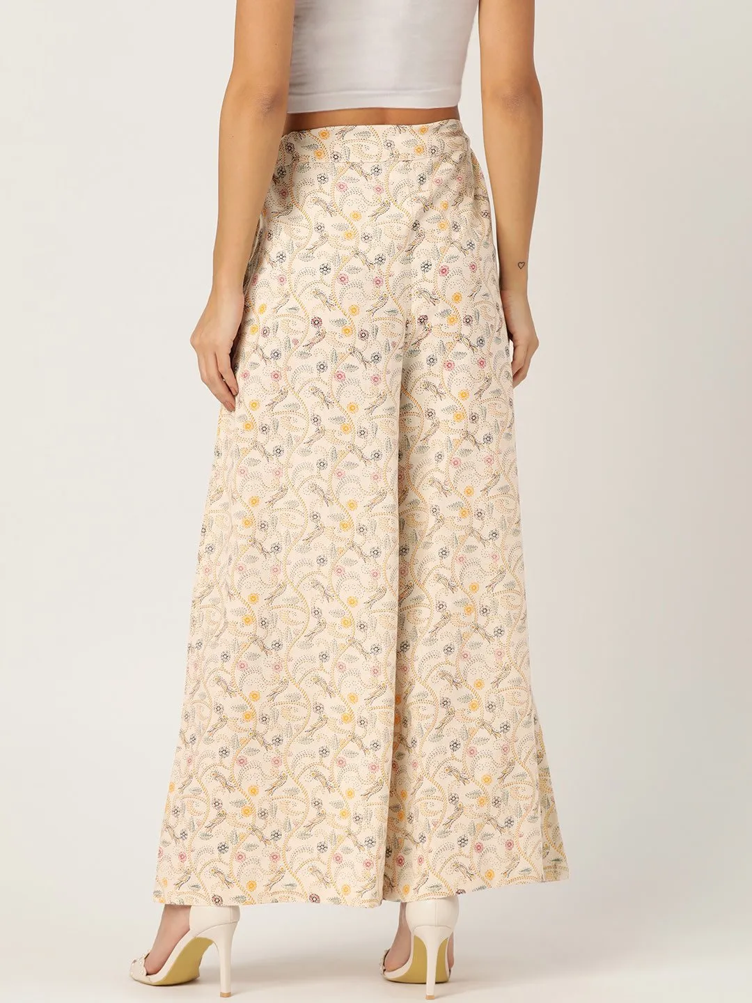 Off White Bird Kantha Print Palazzo