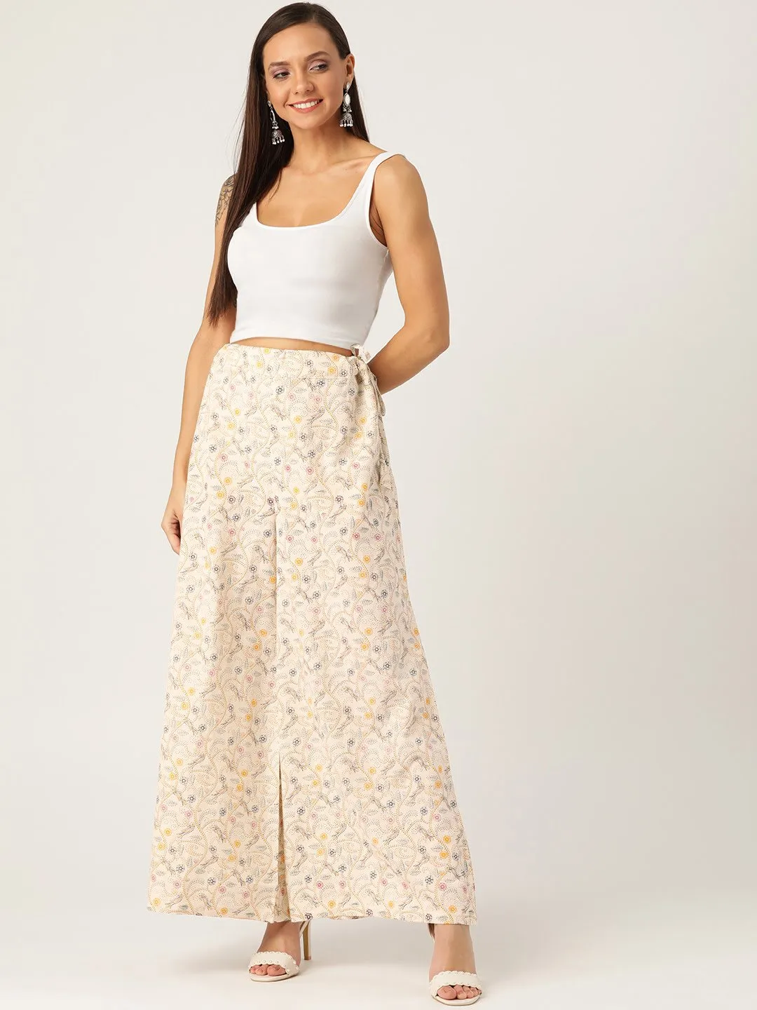 Off White Bird Kantha Print Palazzo