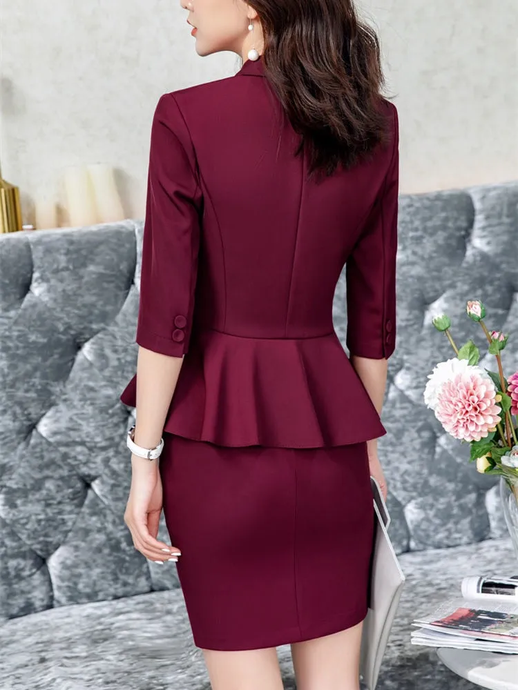 Office Attire Set: Skirt Suit with Thin Blazer & Half Sleeve Top for Women