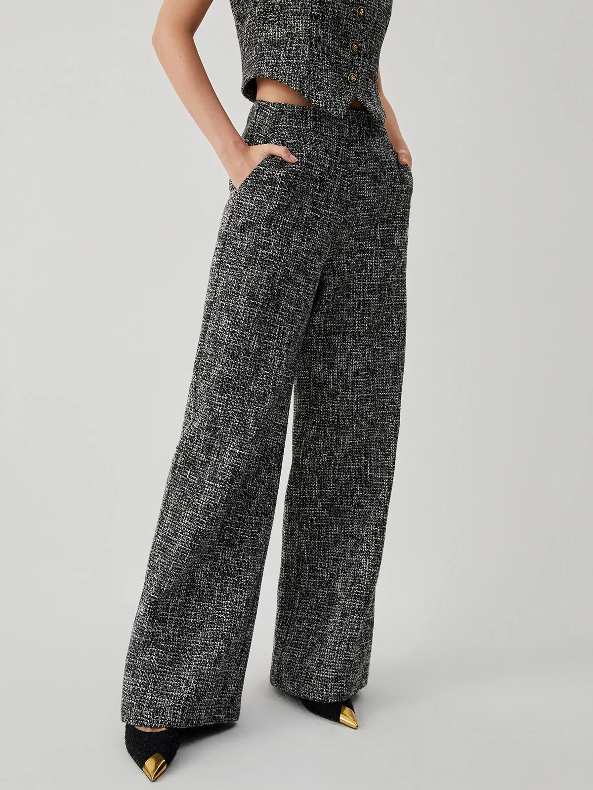 Old Money Tweed Rechte Broek met Zakken | Charlotte