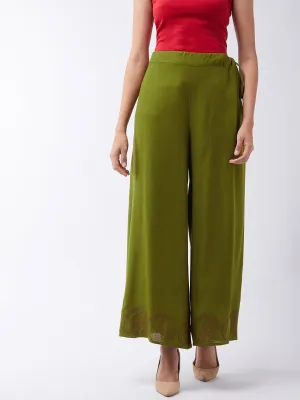 Olive Palazzo With Block Print Motif