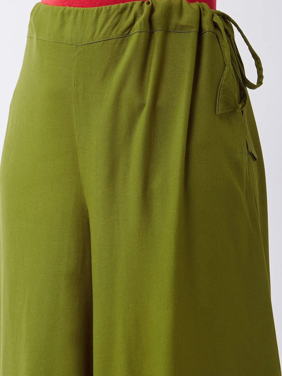 Olive Palazzo With Block Print Motif