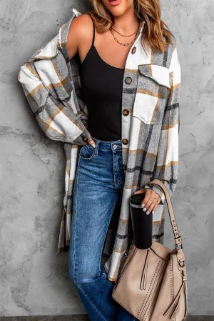 Oliviera Coat | Long Checked Coat with Side Buttons