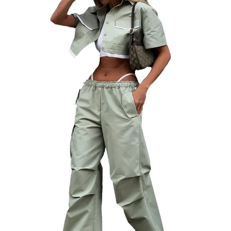 Parachute pants and an ultra-short shirt outfit.