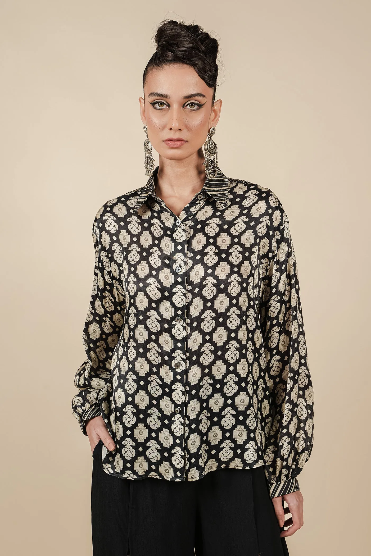 Pearl Ivory Printed Long Top
