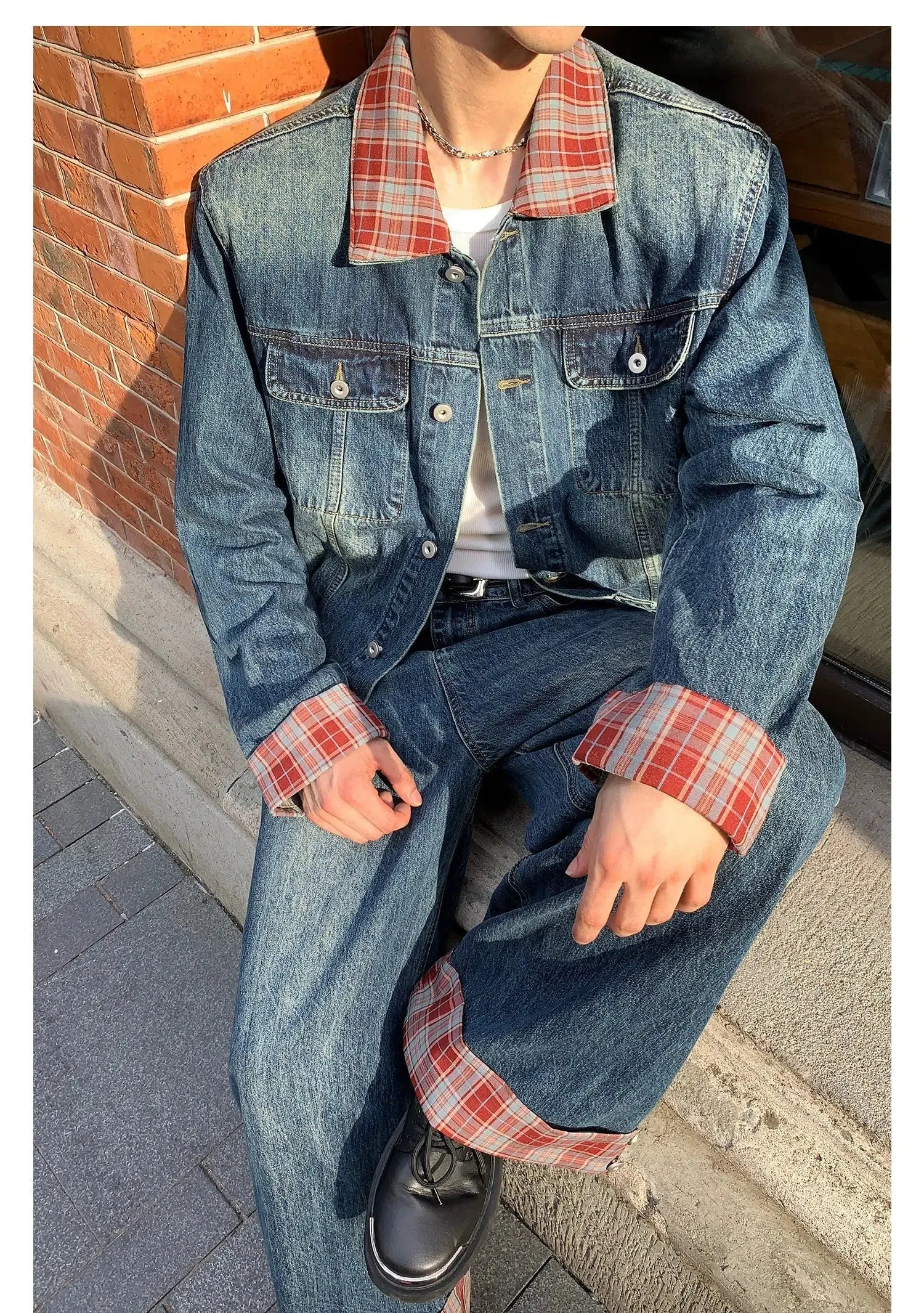 Plaid Denim Plaid Fashion Suit