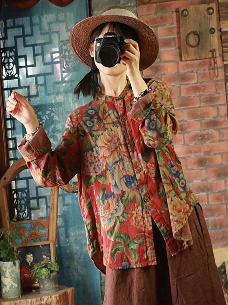 Plus Size Vintage Print Cardigans Women T-Shirt