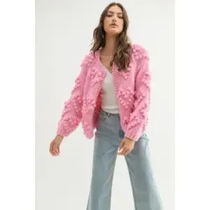 Pom To My Heart Cardigan Sweater - Pink