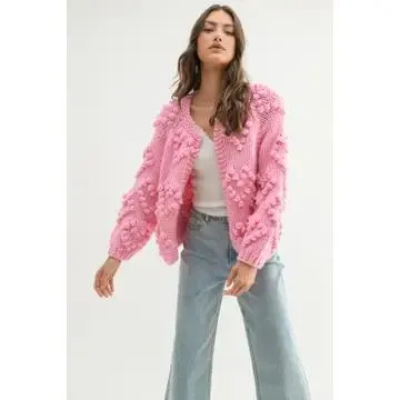 Pom To My Heart Cardigan Sweater - Pink
