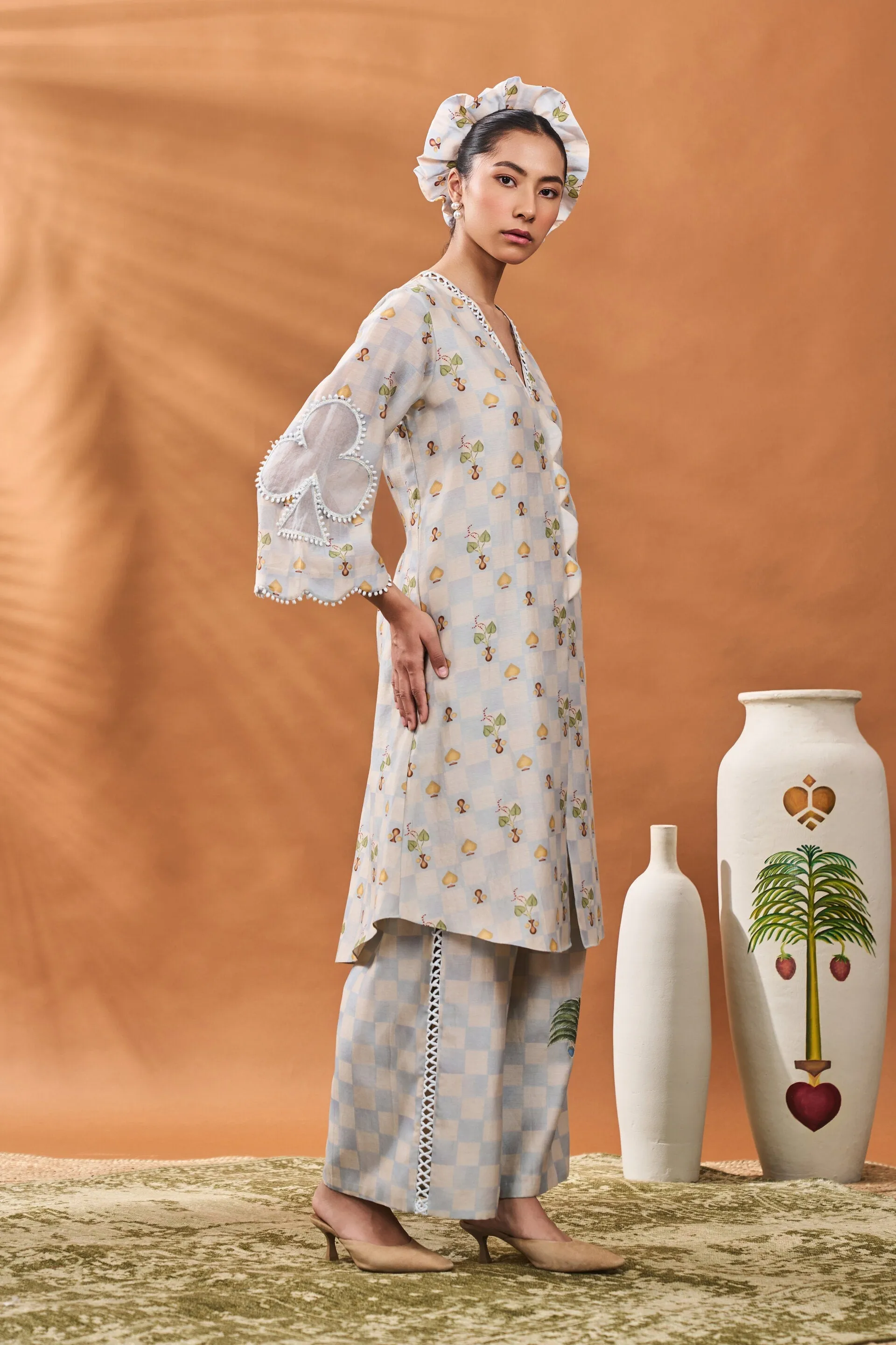 Powder Blue Checkers Bloom Tunic Set