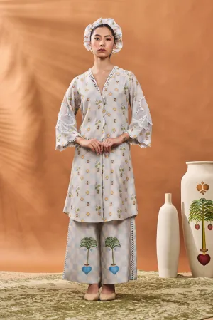 Powder Blue Checkers Bloom Tunic Set