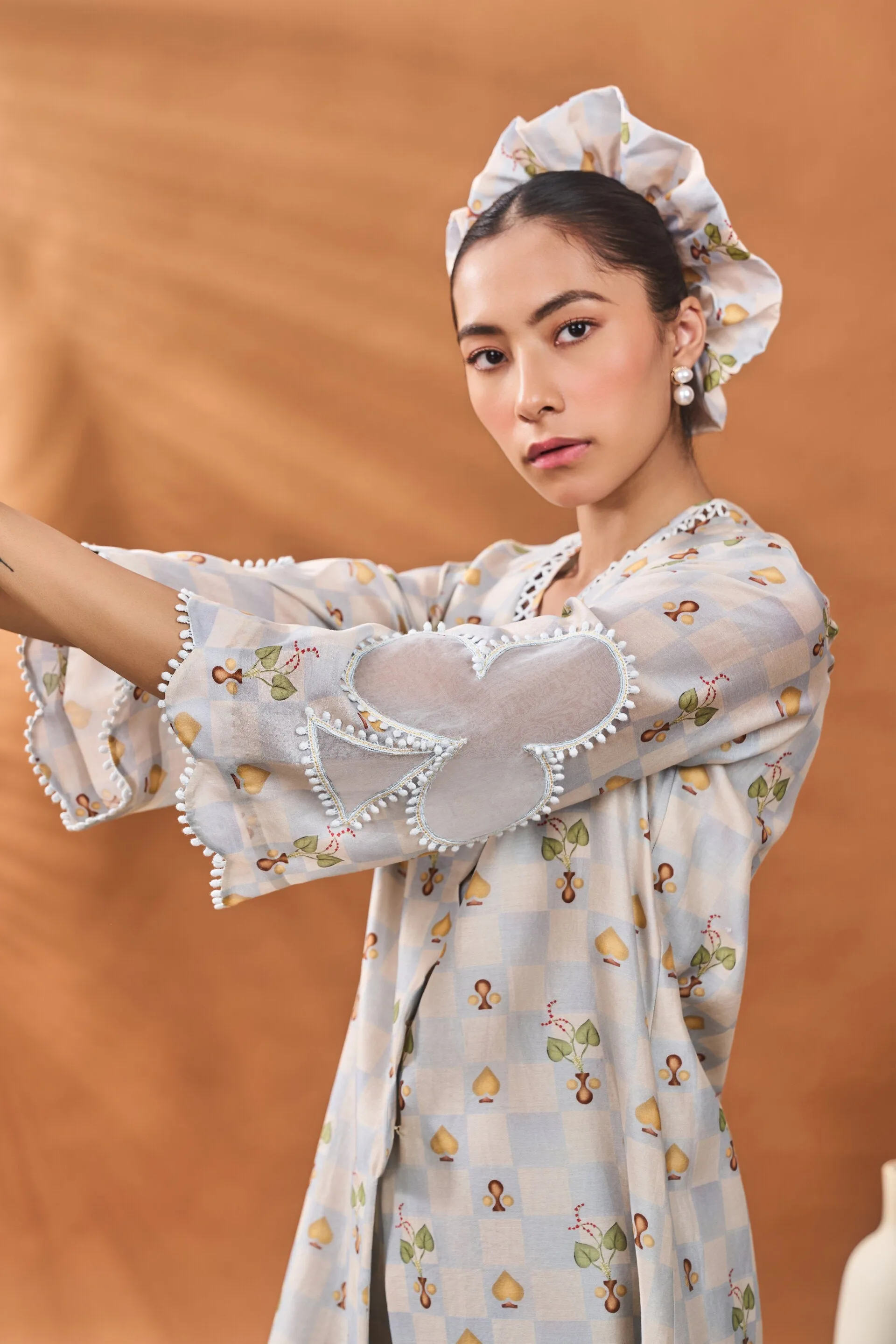 Powder Blue Checkers Bloom Tunic Set