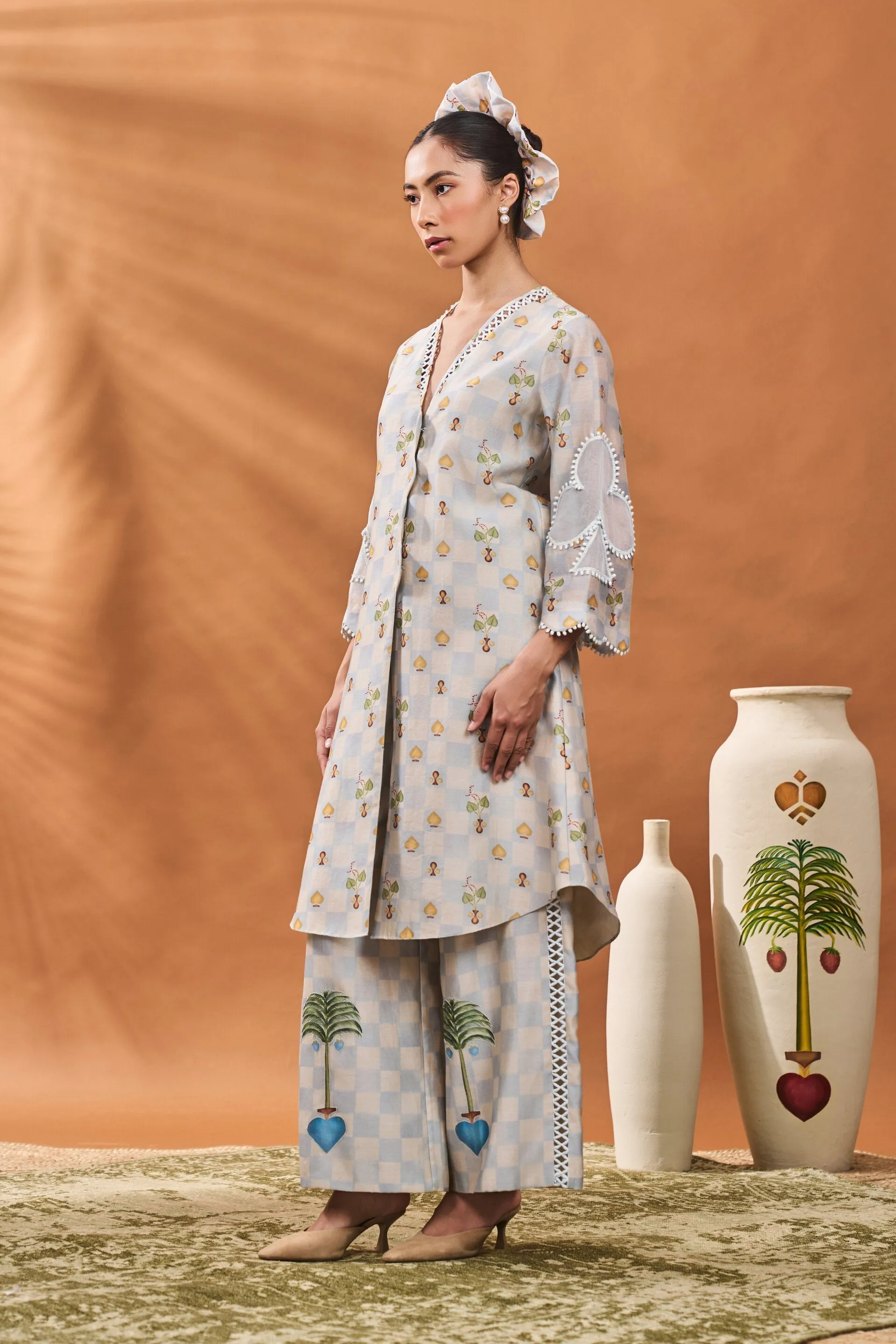 Powder Blue Checkers Bloom Tunic Set