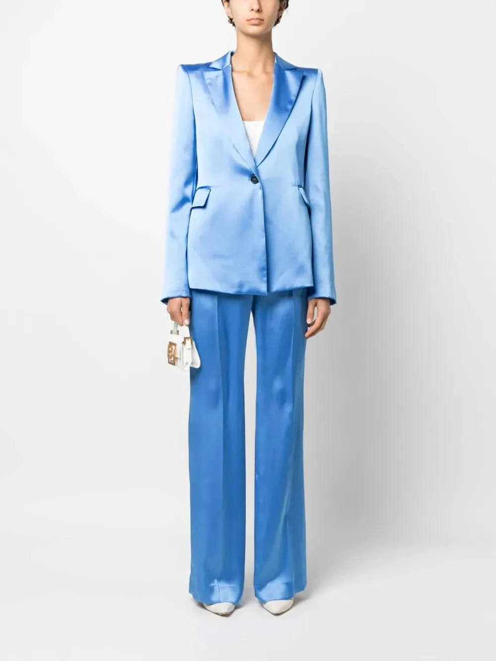 Purple 2 Piece Peak Lapel Single Button Solid Satin Women's Suit
