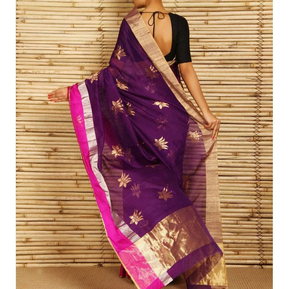 Purple Chanderi Cotton Silk Saree with Zari Work