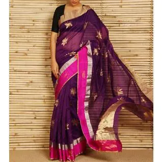 Purple Chanderi Cotton Silk Saree with Zari Work