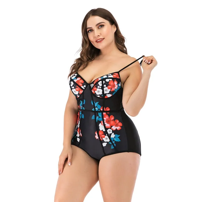 Push Up One Piece Swimsuit Large Plus Sizes Floral Swimwear Women