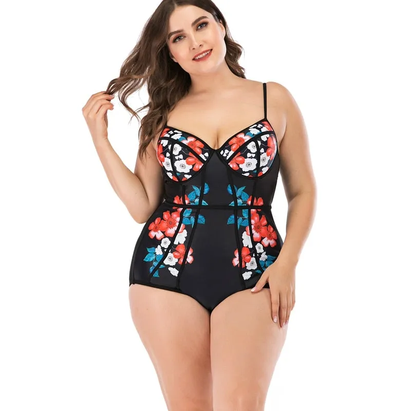 Push Up One Piece Swimsuit Large Plus Sizes Floral Swimwear Women